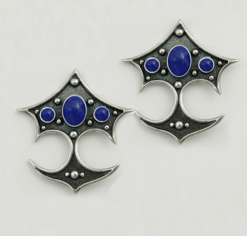 Sterling Silver Gothic Drop Dangle Earrings With Lapis Lazuli